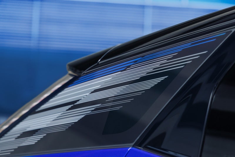 Close-up of the Modern Pattern on the 2026 OPTIQ-V Rear Quarter Glass | Swickard Cadillac Anchorage in Anchorage AK
